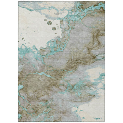 Machine Washable Indoor/Outdoor Chantille ACN2110 Teal 5' x 7'6" Rug
