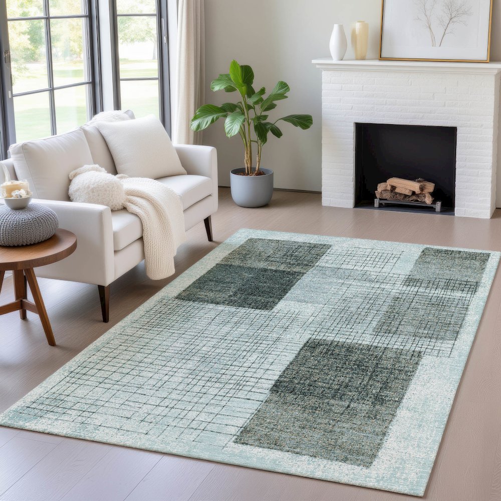 Machine Washable Indoor/Outdoor Chantille ACN2112 Teal 5' x 7'6" Rug