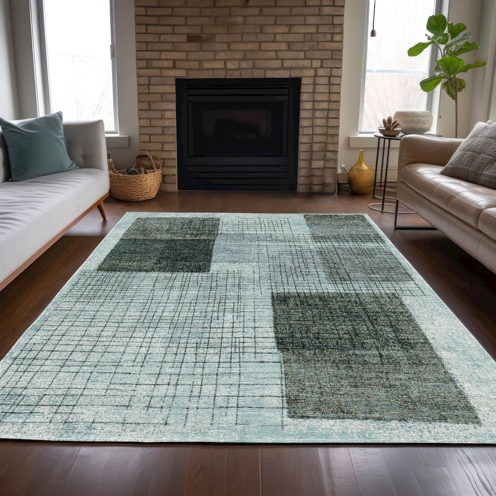 Machine Washable Indoor/Outdoor Chantille ACN2112 Teal 5' x 7'6" Rug
