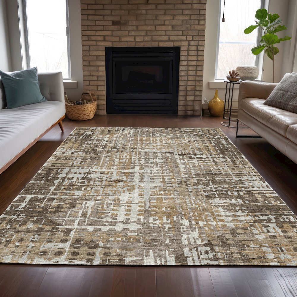 Machine Washable Indoor/Outdoor Chantille ACN2116 Brown 5' x 7'6" Rug