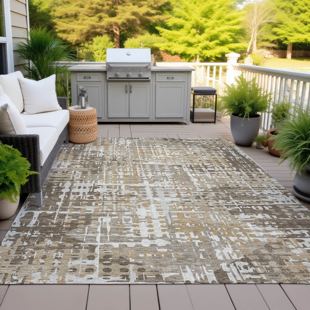 Machine Washable Indoor/Outdoor Chantille ACN2116 Brown 5' x 7'6" Rug