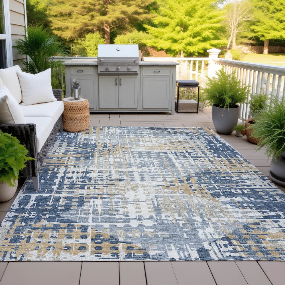 Machine Washable Indoor/Outdoor Chantille ACN2116 Navy 5' x 7'6" Rug