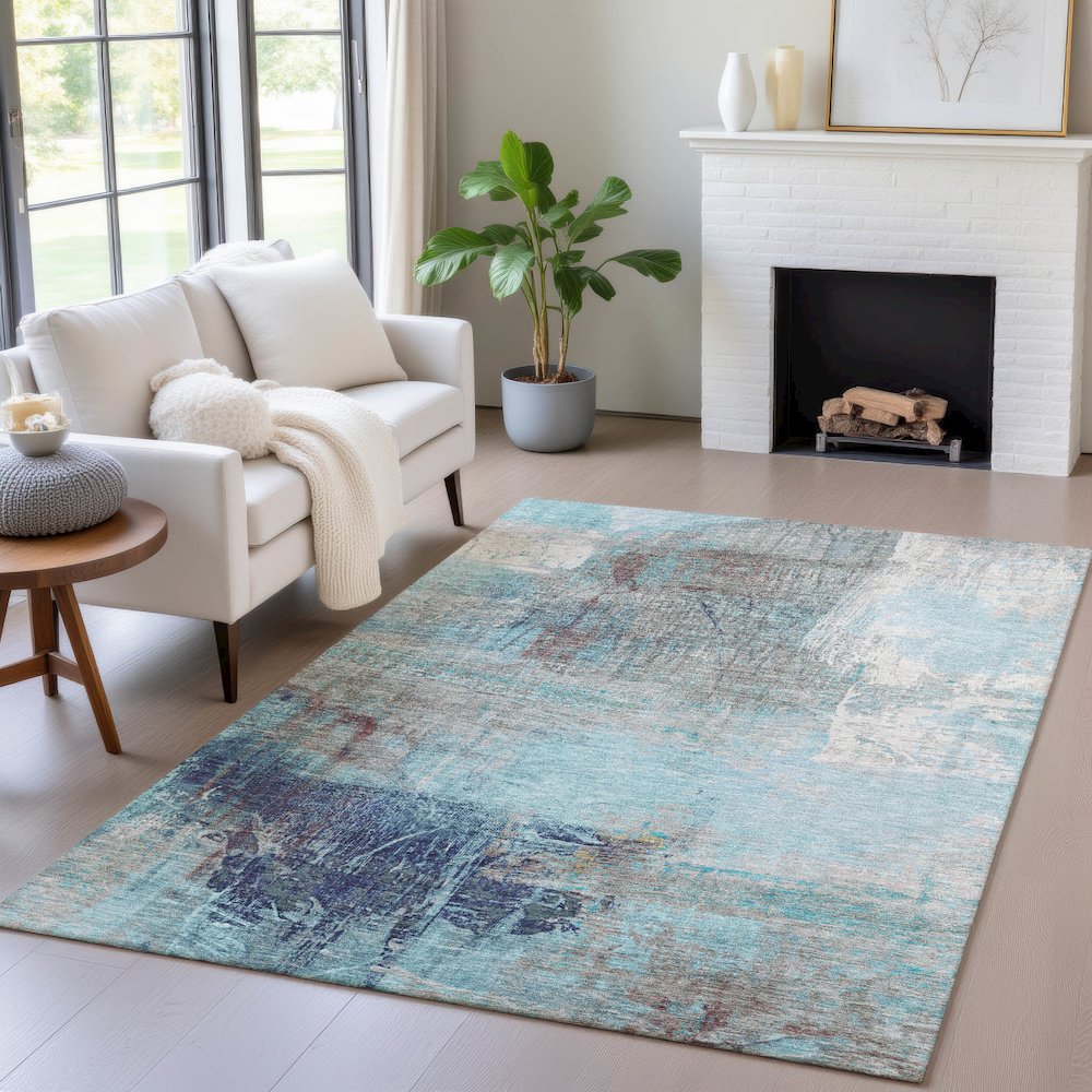 Machine Washable Indoor/Outdoor Chantille ACN2117 Teal 5' x 7'6" Rug