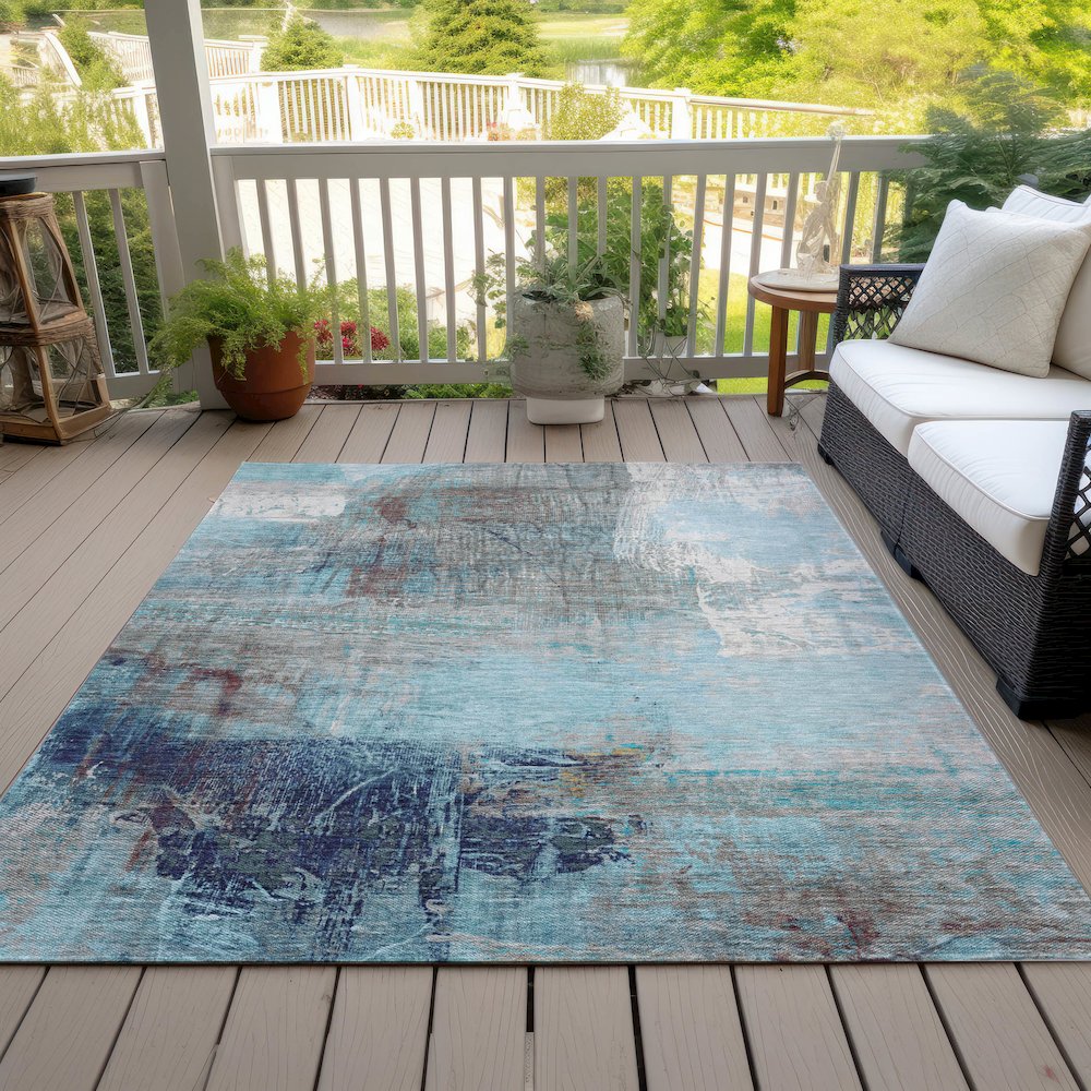 Machine Washable Indoor/Outdoor Chantille ACN2117 Teal 5' x 7'6" Rug