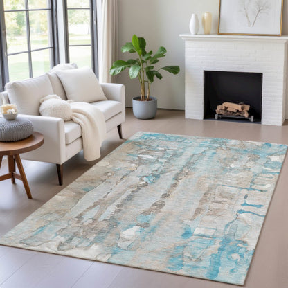 Machine Washable Indoor/Outdoor Chantille ACN2120 Teal 5' x 7'6" Rug