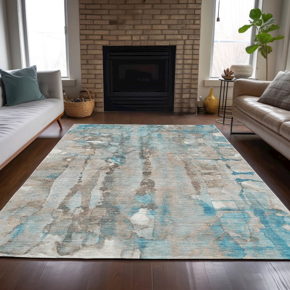 Machine Washable Indoor/Outdoor Chantille ACN2120 Teal 5' x 7'6" Rug