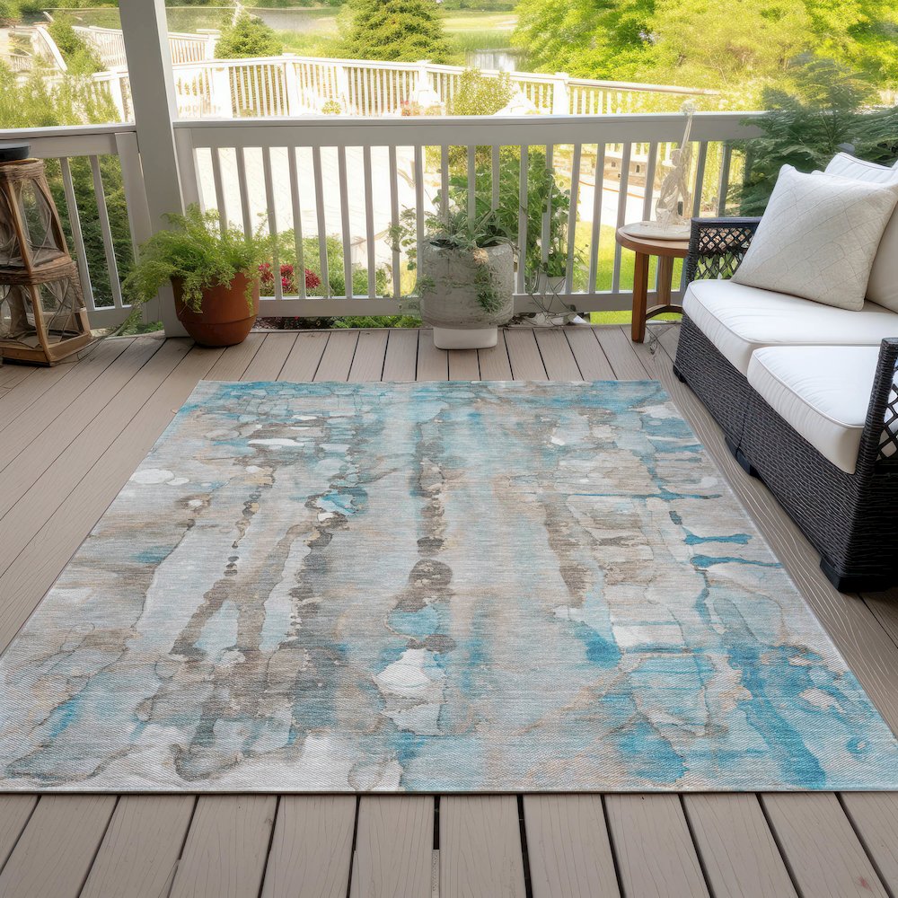 Machine Washable Indoor/Outdoor Chantille ACN2120 Teal 5' x 7'6" Rug