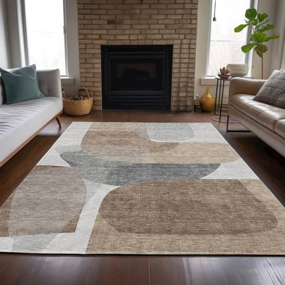 Machine Washable Indoor/Outdoor Chantille ACN2121 Mocha 5' x 7'6" Rug