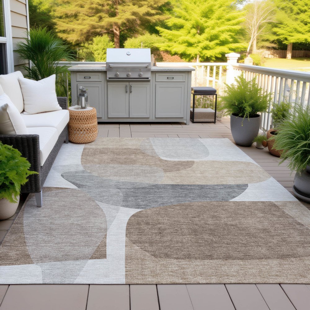 Machine Washable Indoor/Outdoor Chantille ACN2121 Mocha 5' x 7'6" Rug