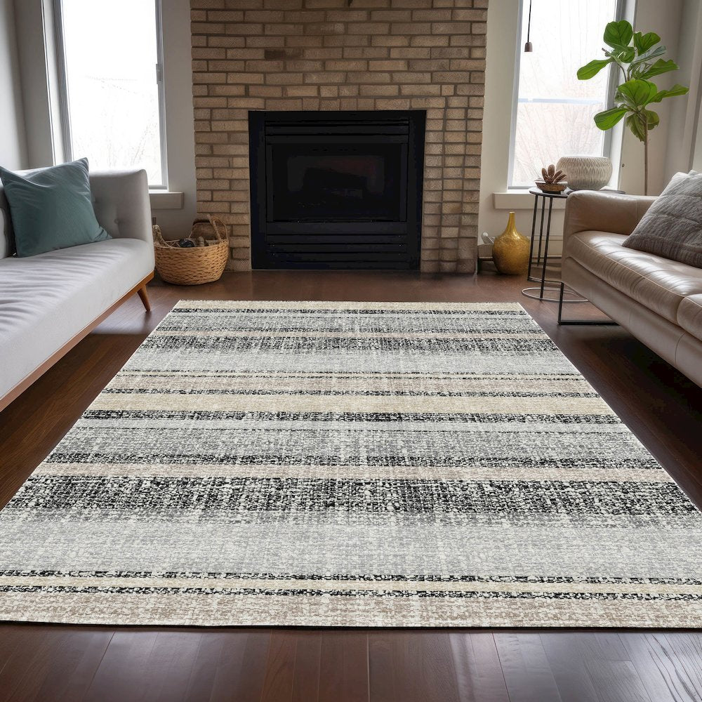 Machine Washable Indoor/Outdoor Chantille ACN2122 Black 5' x 7'6" Rug