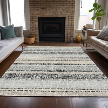 Machine Washable Indoor/Outdoor Chantille ACN2122 Black 5' x 7'6" Rug