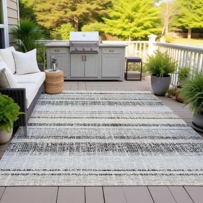 Machine Washable Indoor/Outdoor Chantille ACN2122 Black 5' x 7'6" Rug