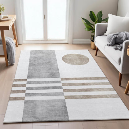 Machine Washable Indoor/Outdoor Chantille ACN2131 Ivory 5' x 7'6" Rug