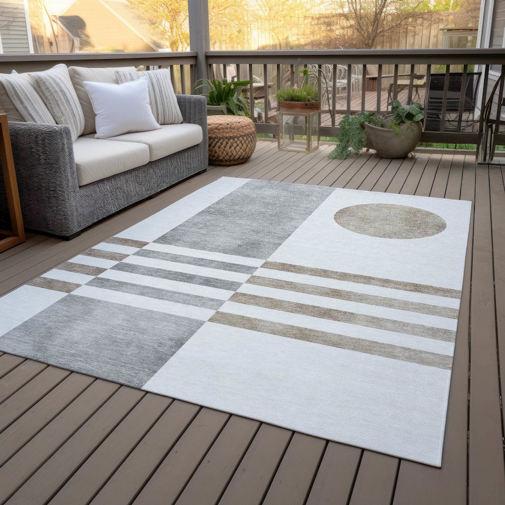 Machine Washable Indoor/Outdoor Chantille ACN2131 Ivory 5' x 7'6" Rug