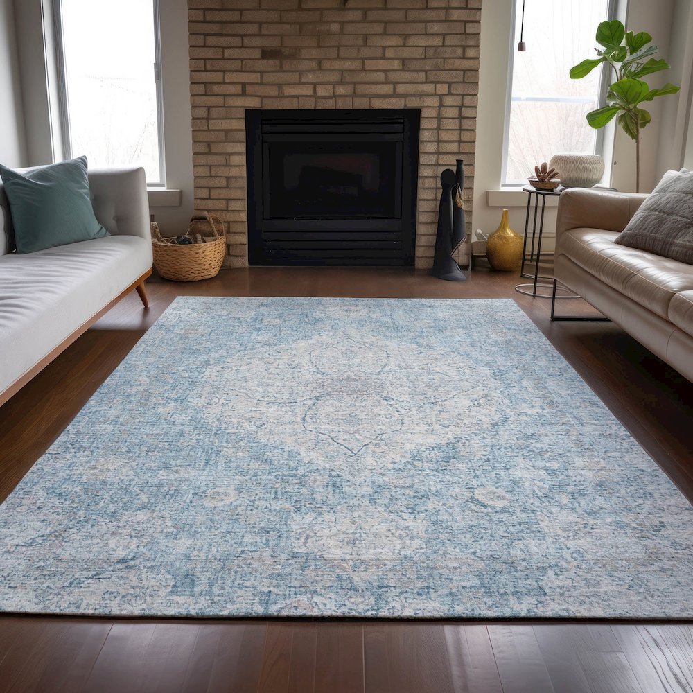 Machine Washable Indoor/Outdoor Chantille ACN2136 Denim 5' x 7'6" Rug