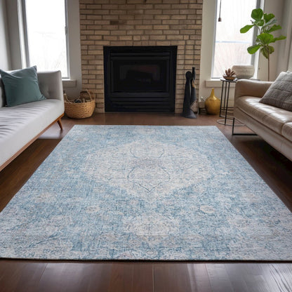 Machine Washable Indoor/Outdoor Chantille ACN2136 Denim 5' x 7'6" Rug