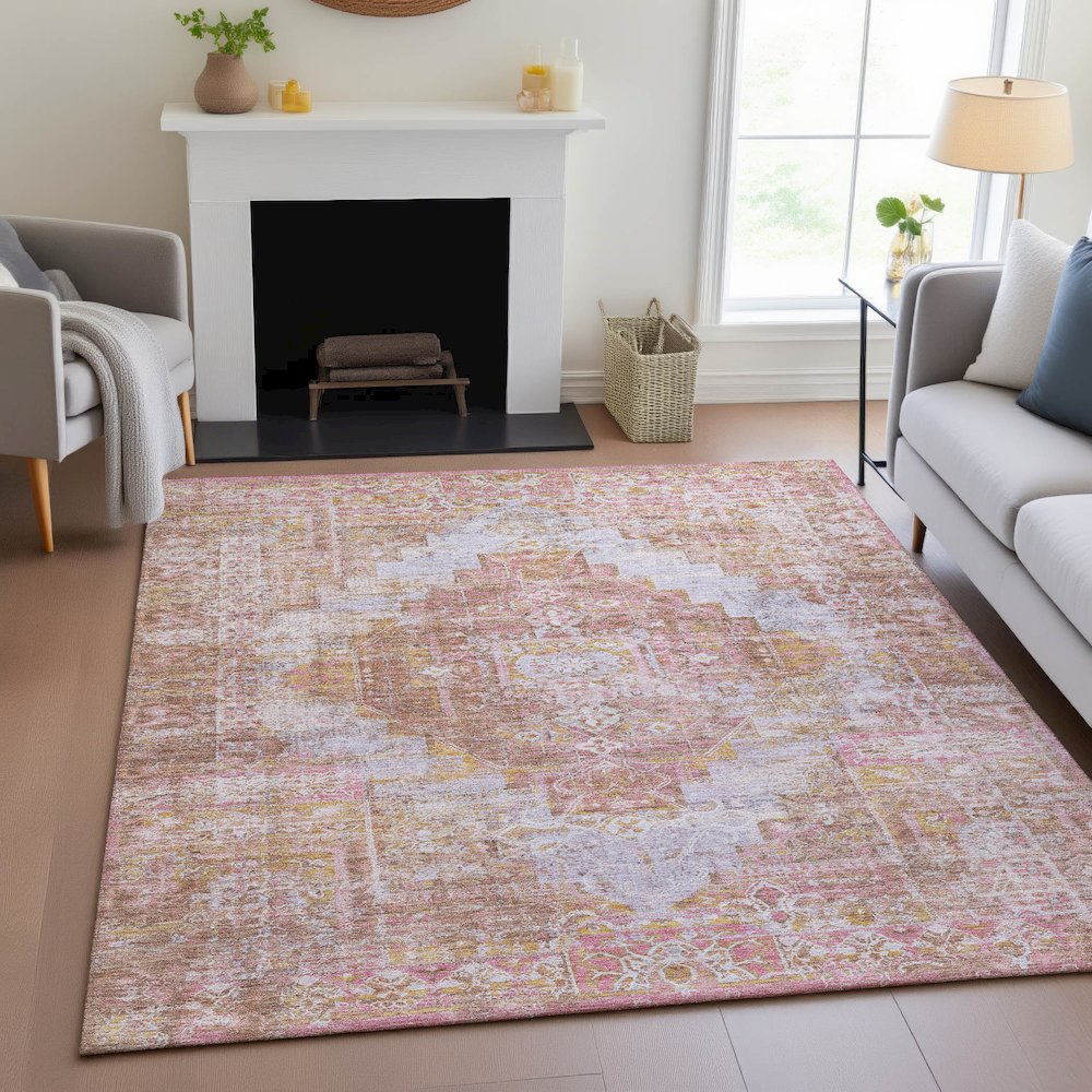 Machine Washable Indoor/Outdoor Chantille ACN2140 Blush 5' x 7'6" Rug