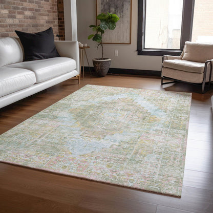 Machine Washable Indoor/Outdoor Chantille ACN2140 Green 5' x 7'6" Rug