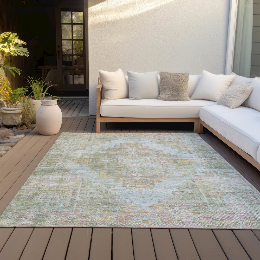 Machine Washable Indoor/Outdoor Chantille ACN2140 Green 5' x 7'6" Rug