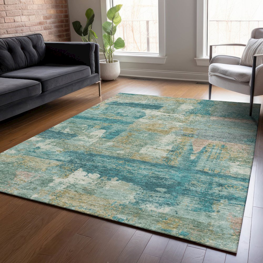Machine Washable Indoor/Outdoor Chantille ACN2147 Teal 5' x 7'6" Rug