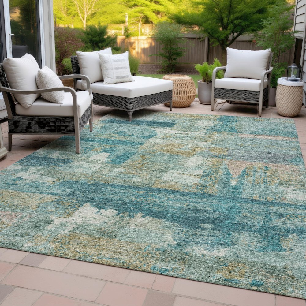 Machine Washable Indoor/Outdoor Chantille ACN2147 Teal 5' x 7'6" Rug