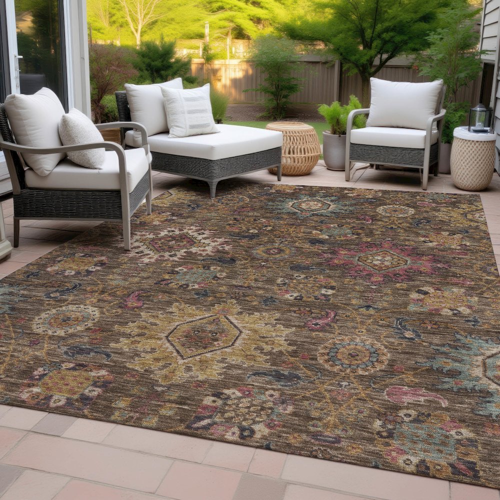 Machine Washable Indoor/Outdoor Chantille ACN2151 Chocolate 5' x 7'6" Rug