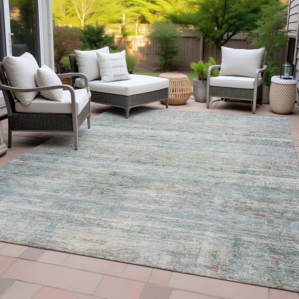 Machine Washable Indoor/Outdoor Chantille ACN2154 Aqua 5' x 7'6" Rug