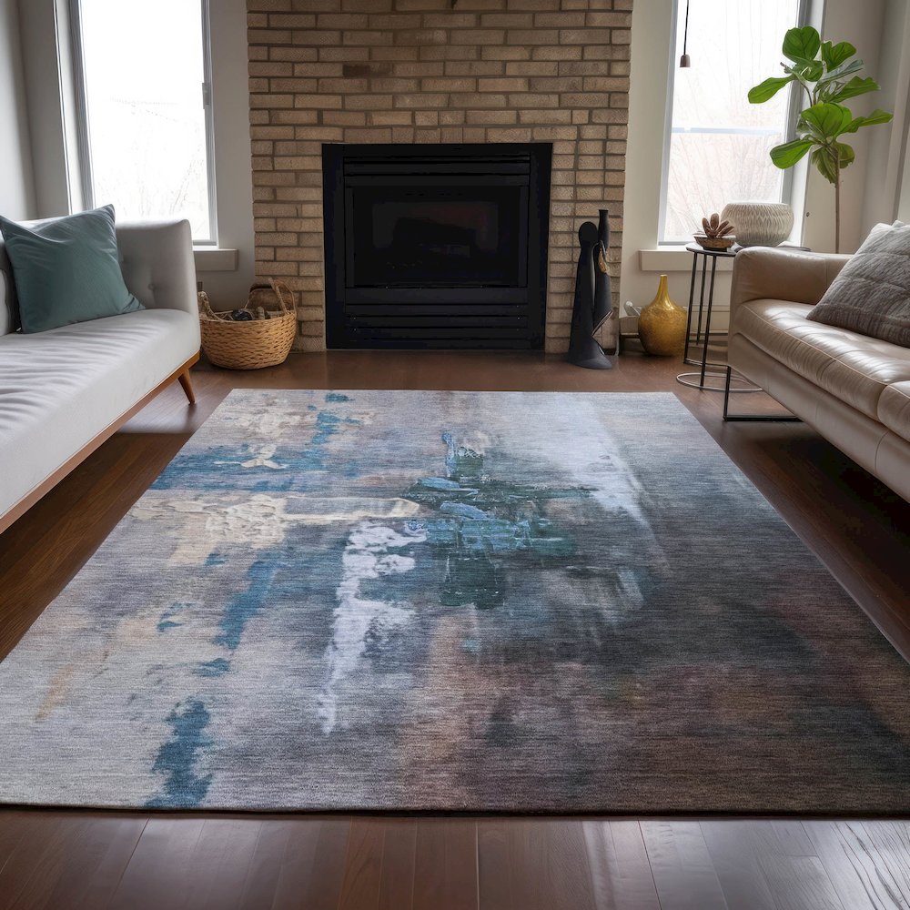 Machine Washable Indoor/Outdoor Chantille ACN2157 Blue 5' x 7'6" Rug
