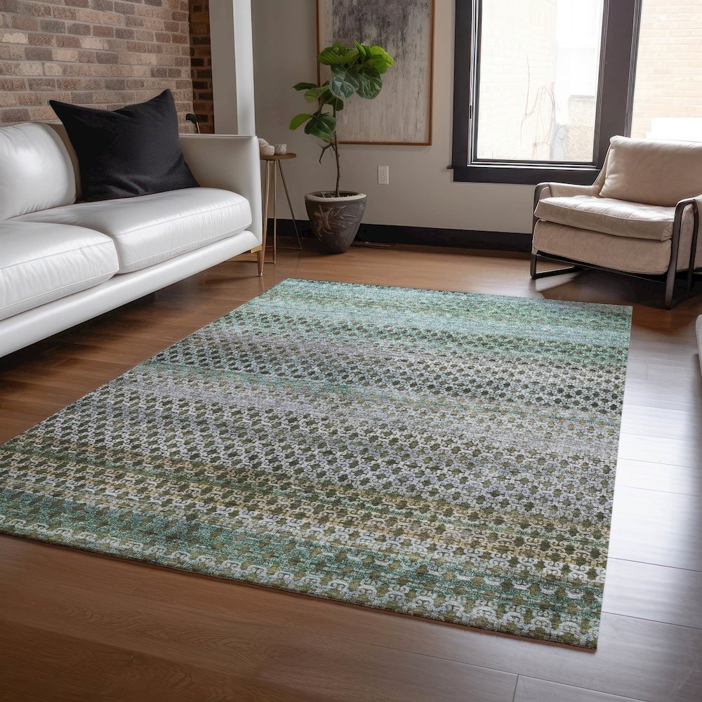 Machine Washable Indoor/Outdoor Chantille ACN2158 Green 5' x 7'6" Rug