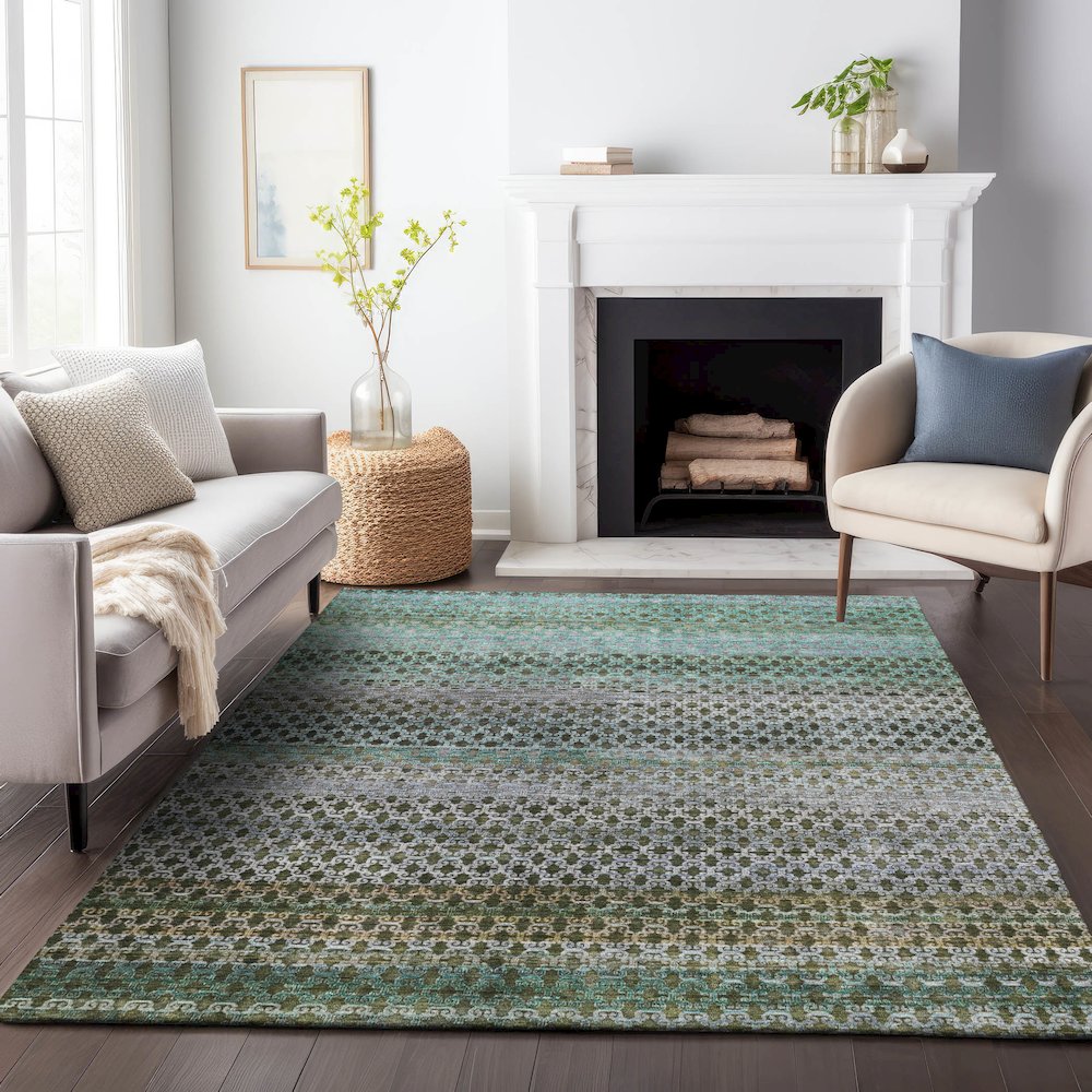 Machine Washable Indoor/Outdoor Chantille ACN2158 Green 5' x 7'6" Rug