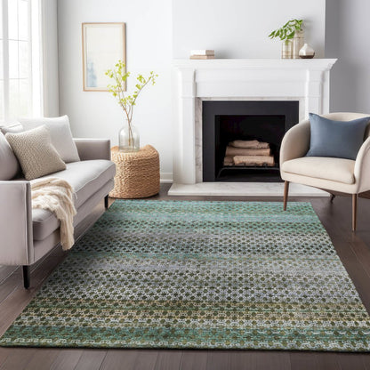 Machine Washable Indoor/Outdoor Chantille ACN2158 Green 5' x 7'6" Rug