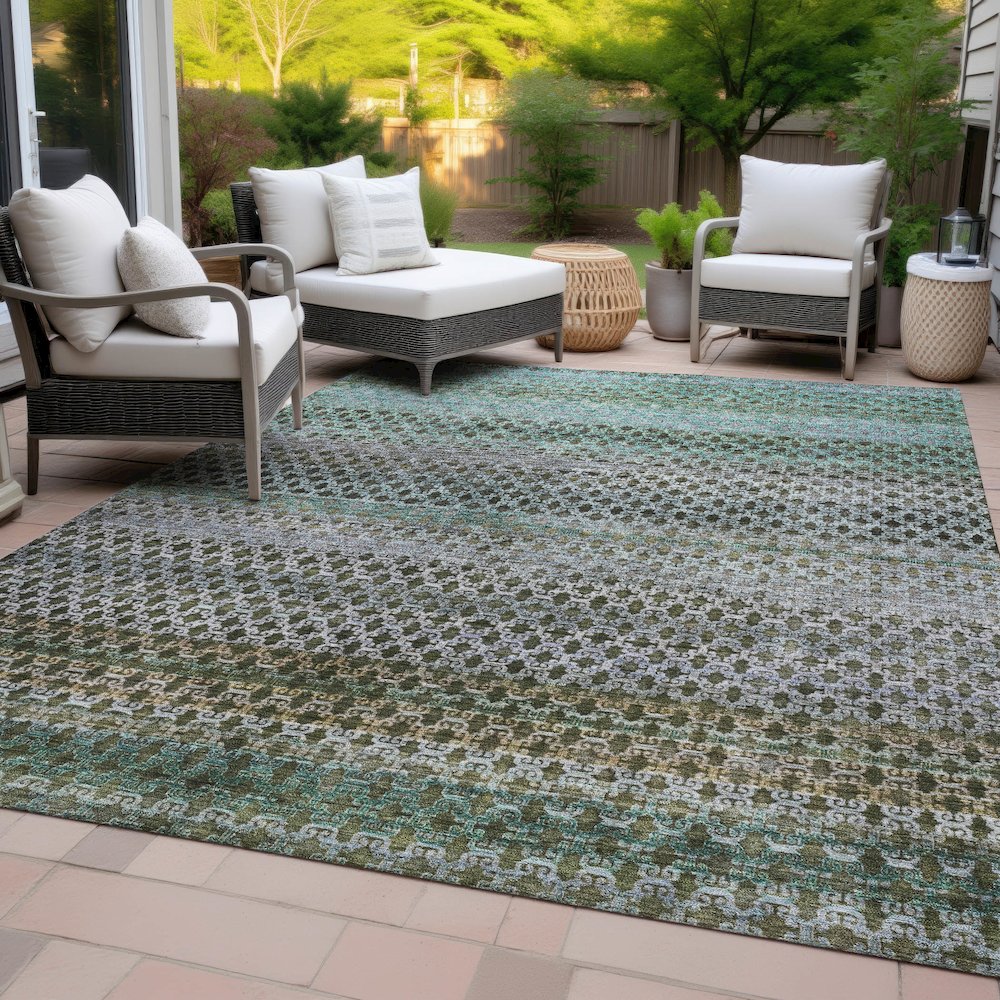 Machine Washable Indoor/Outdoor Chantille ACN2158 Green 5' x 7'6" Rug