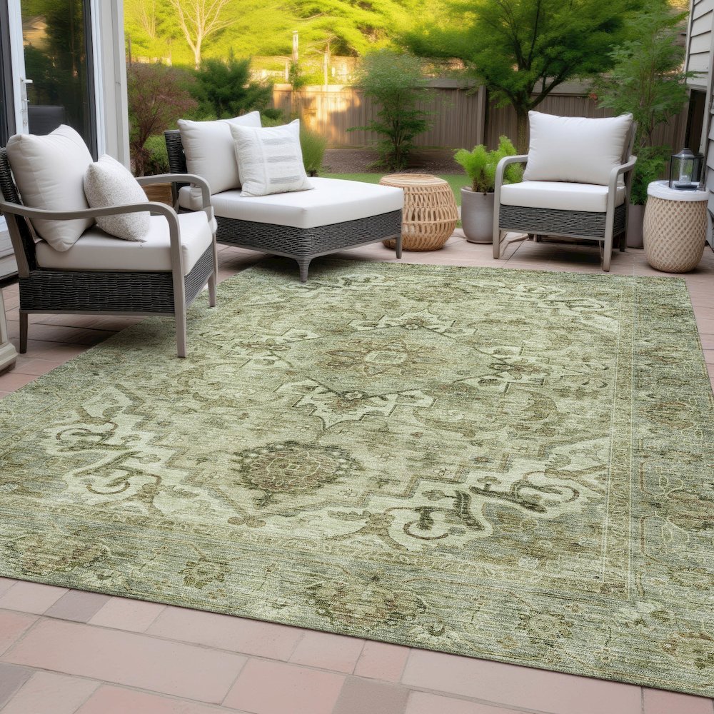 Machine Washable Indoor/Outdoor Chantille ACN2164 Sage 5' x 7'6" Rug