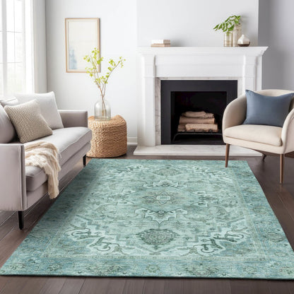 Machine Washable Indoor/Outdoor Chantille ACN2164 Teal 5' x 7'6" Rug