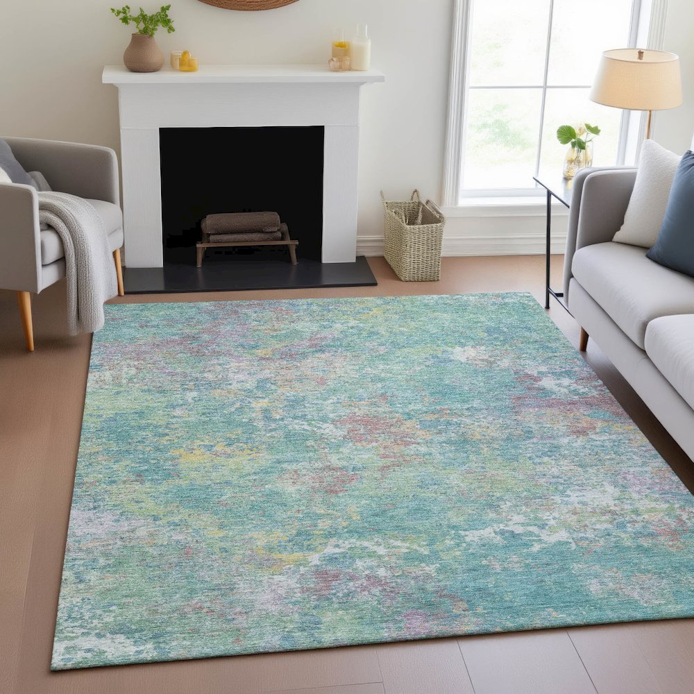 Machine Washable Indoor/Outdoor Chantille ACN2166 Teal 5' x 7'6" Rug