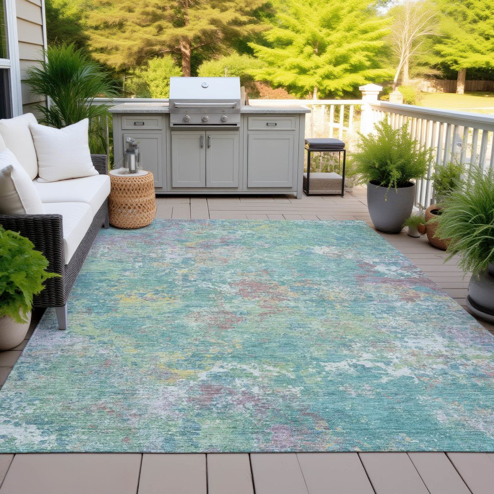 Machine Washable Indoor/Outdoor Chantille ACN2166 Teal 5' x 7'6" Rug