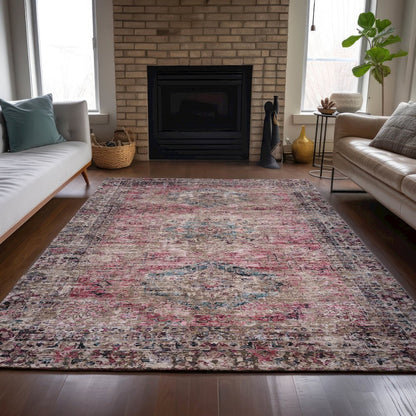 Machine Washable Indoor/Outdoor Chantille ACN2170 Pink 5' x 7'6" Rug
