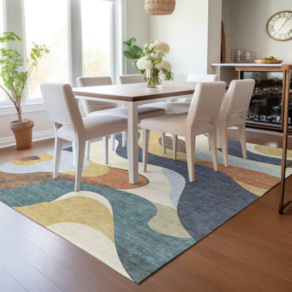 Machine Washable Indoor/Outdoor Chantille ACN2186 Gold 5' x 7'6" Rug