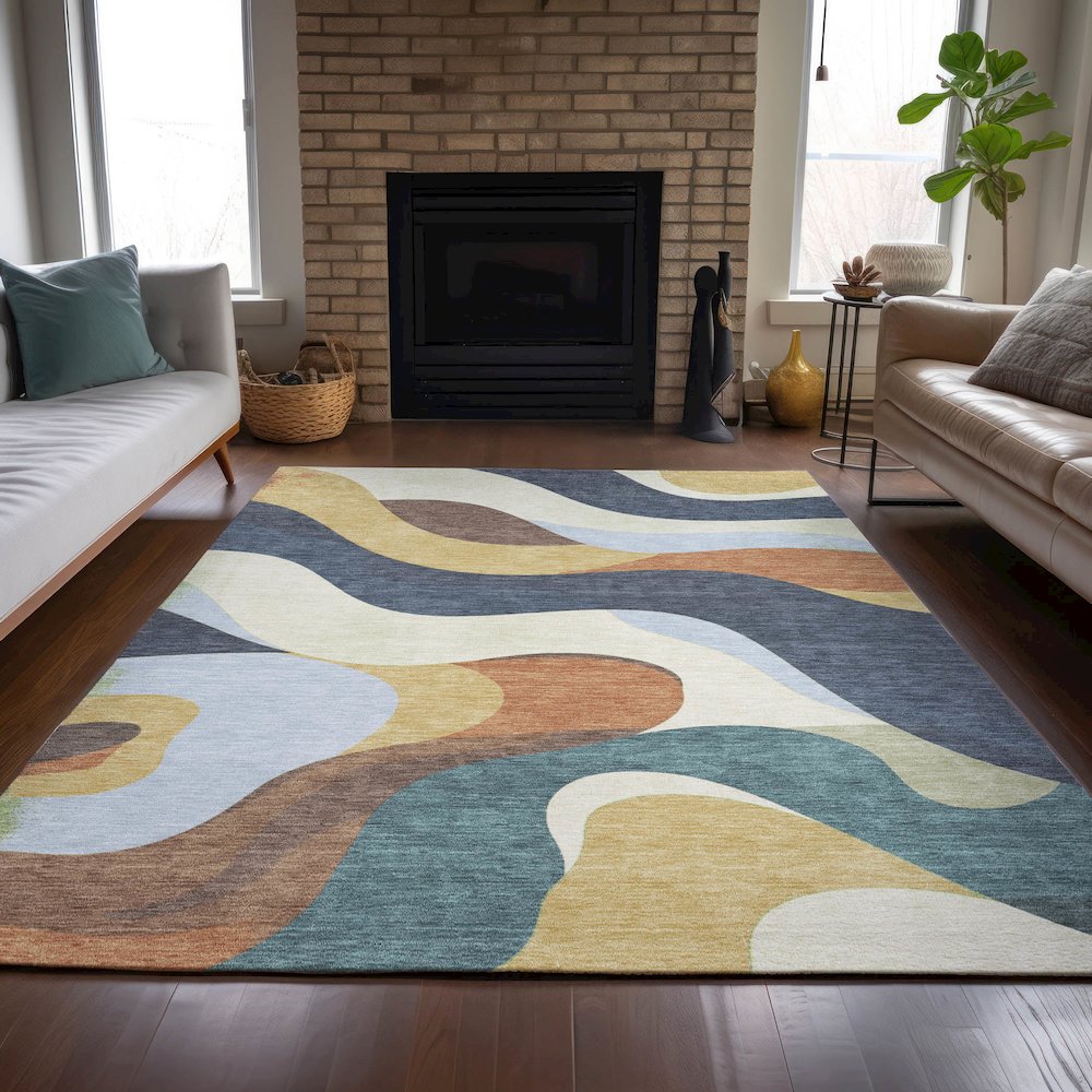 Machine Washable Indoor/Outdoor Chantille ACN2186 Gold 5' x 7'6" Rug