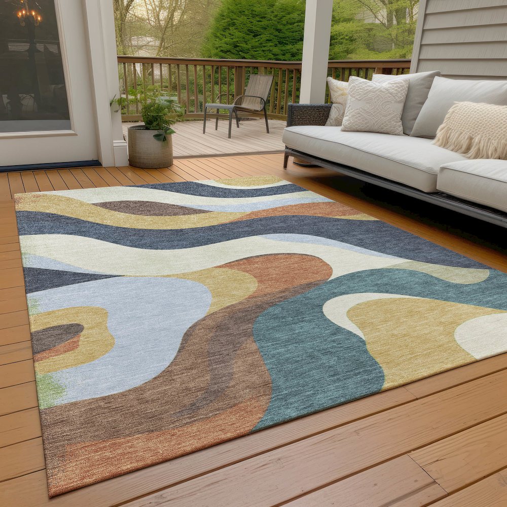 Machine Washable Indoor/Outdoor Chantille ACN2186 Gold 5' x 7'6" Rug