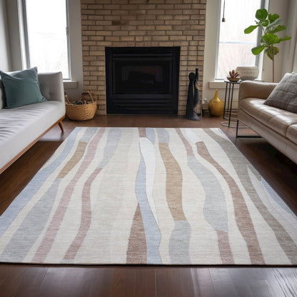 Machine Washable Indoor/Outdoor Chantille ACN2188 Beige 5' x 7'6" Rug