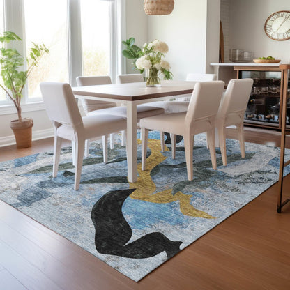 Machine Washable Indoor/Outdoor Chantille ACN2191 Denim 5' x 7'6" Rug