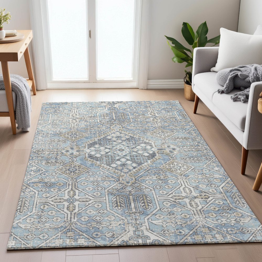Machine Washable Indoor/Outdoor Chantille ACN2197 Sky 5' x 7'6" Rug