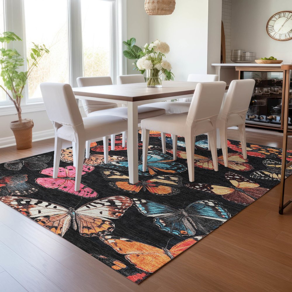 Machine Washable Indoor/Outdoor Chantille ACN2201 Black 5' x 7'6" Rug