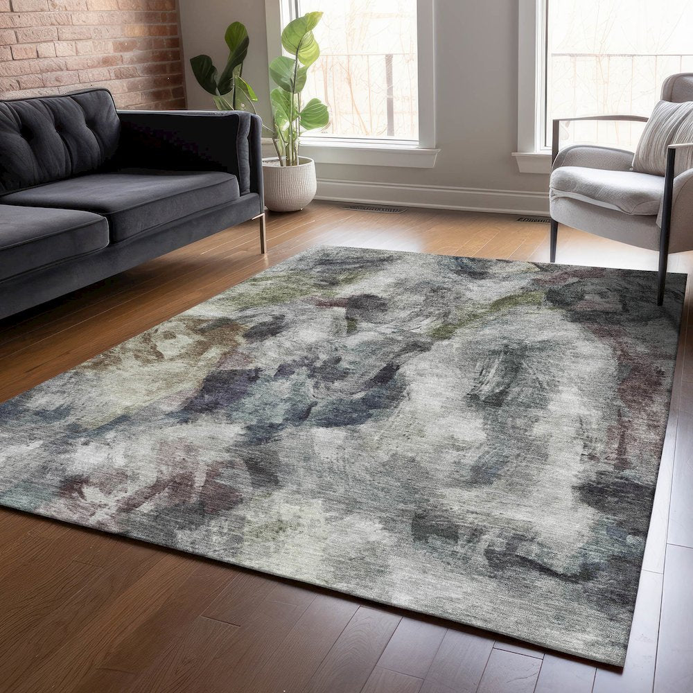 Machine Washable Indoor/Outdoor Chantille ACN2204 Gray 5' x 7'6" Rug