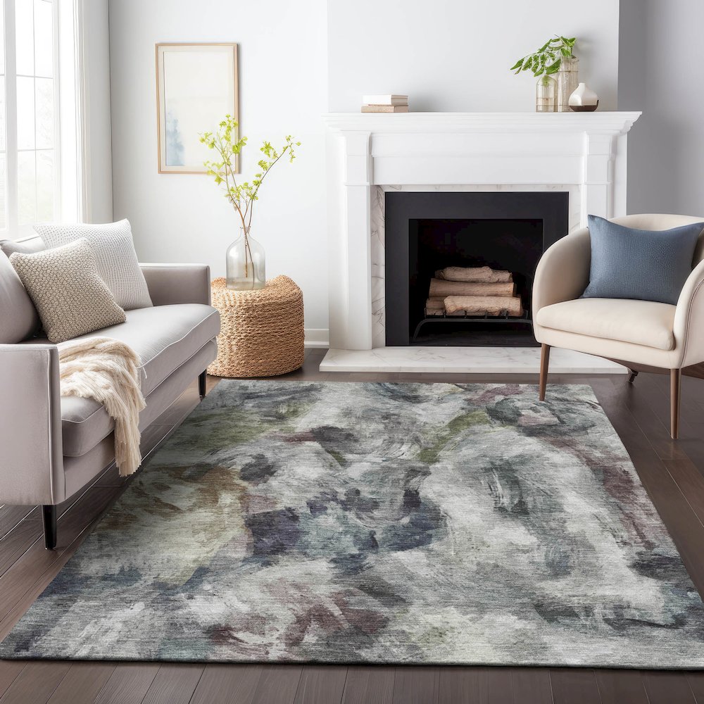 Machine Washable Indoor/Outdoor Chantille ACN2204 Gray 5' x 7'6" Rug