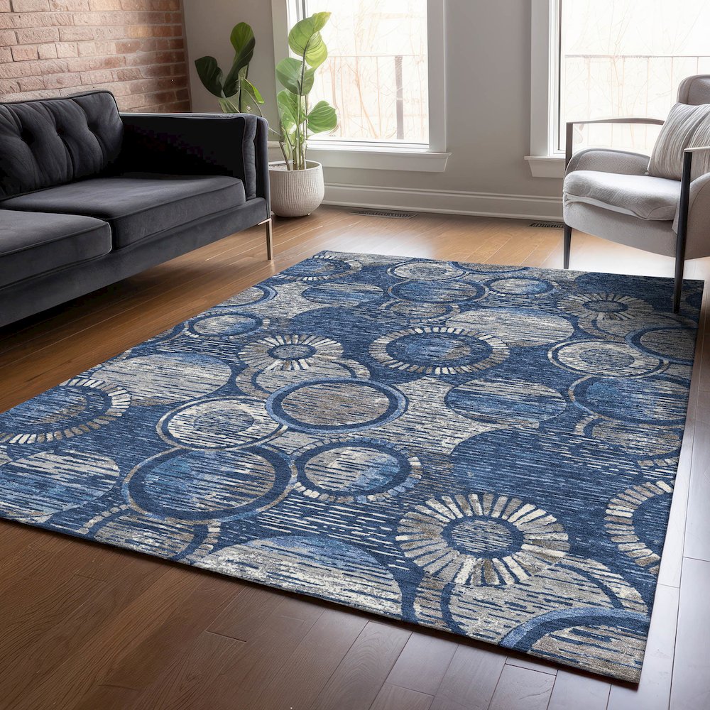 Machine Washable Indoor/Outdoor Chantille ACN2206 Navy 5' x 7'6" Rug