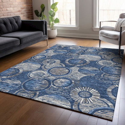 Machine Washable Indoor/Outdoor Chantille ACN2206 Navy 5' x 7'6" Rug