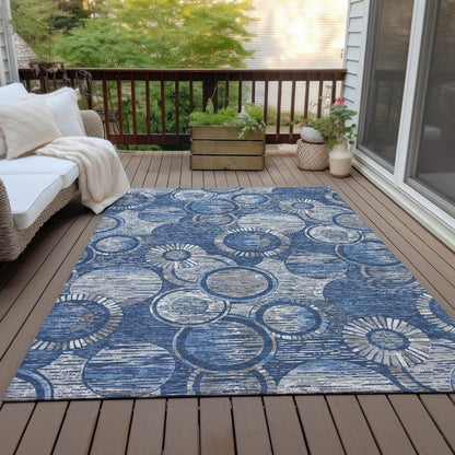 Machine Washable Indoor/Outdoor Chantille ACN2206 Navy 5' x 7'6" Rug