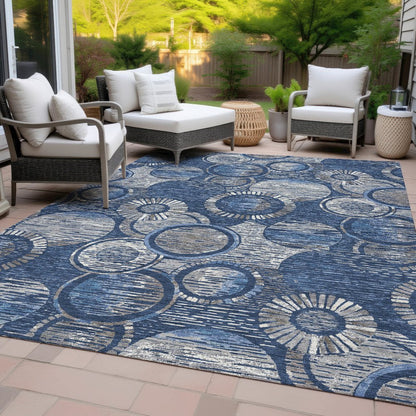 Machine Washable Indoor/Outdoor Chantille ACN2206 Navy 5' x 7'6" Rug